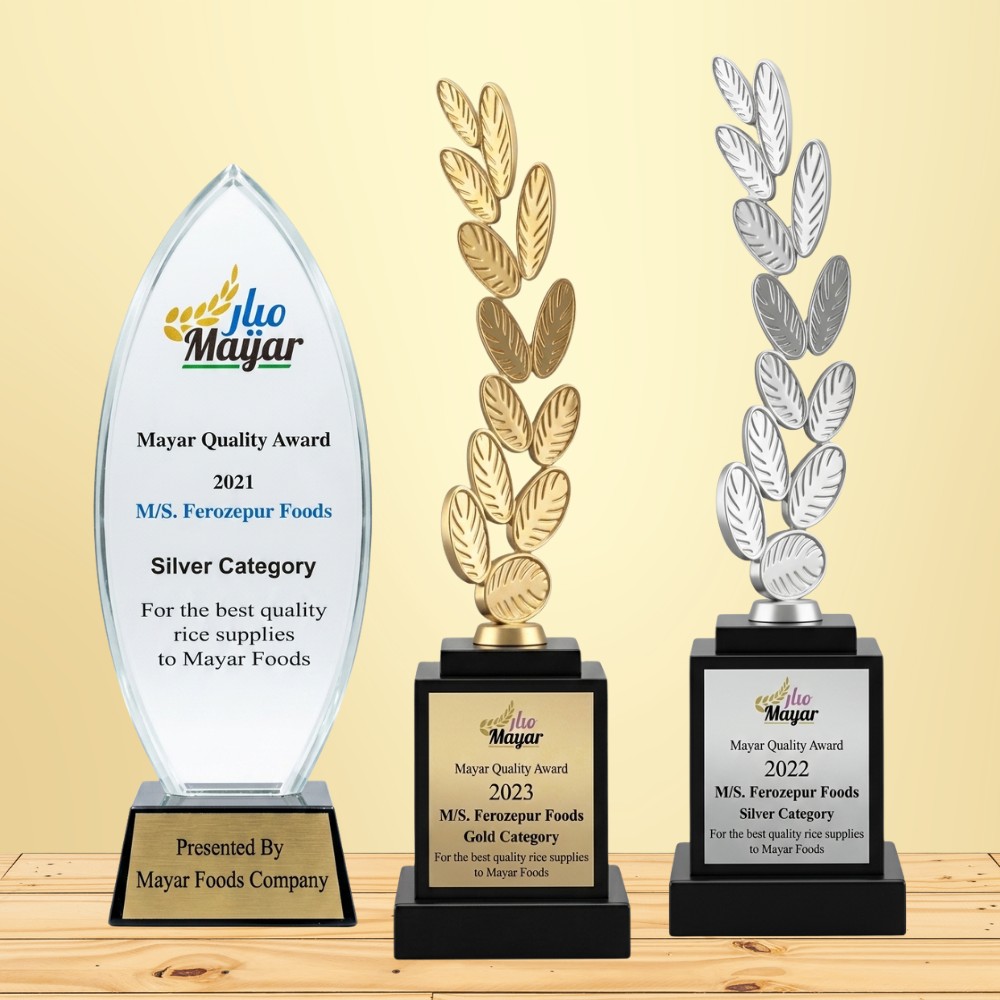 Mayar Quality Awards won by Ferozepur Foods &mdash; Silver Category 2022 and Gold Category 2023, for the best quality rice supplies to Mayar Foods