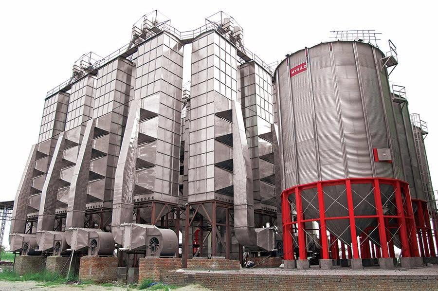 The paddy dryer bank and grain storage silo at the Ferozepur Cantt plant
